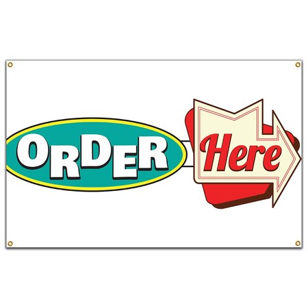 Signmission Order Here Banner Concession Stand Food Truck Single Sided B-96 Order Here19